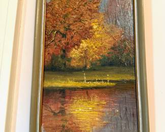1978 Framed Tree Reflecting in Water Oil Painting by Anton (Tony) Bernard Mosman