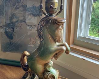 Mid Century Ceramic Rearing Horse Table Lamp
