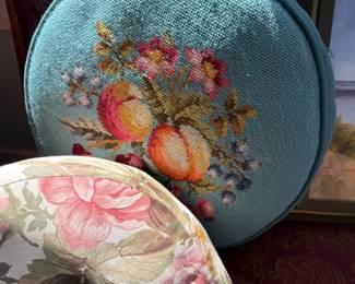 Blue Floral Needlepoint Throw Pillow