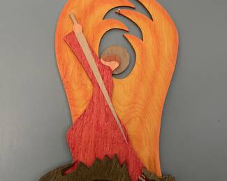 Wood Carved St. Michael Slaying the Dragon Wall Hanging