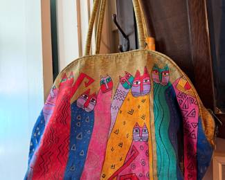 Laurel Burch Colorful Cat Print Tote Bag