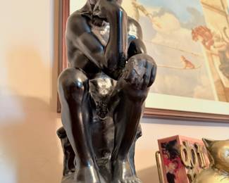 Black Chalkware "The Thinker" Statue by Alexander Backer