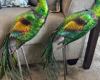 Painted metal indoor peacock decor