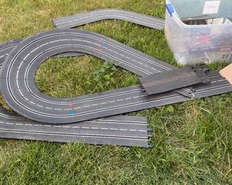 Vintage slot car race track and assessories