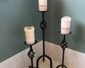 Set of 3 Black Wrought Iron Pillar Candle Holders