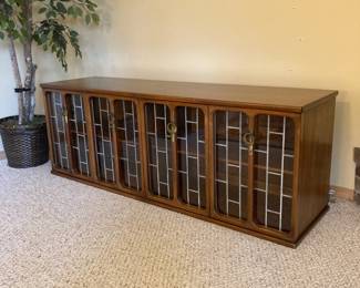 Mid Century Glass Front 4 Door Credenza