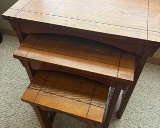 Set of 3 Rustic Oak Mission Style Nesting Tables