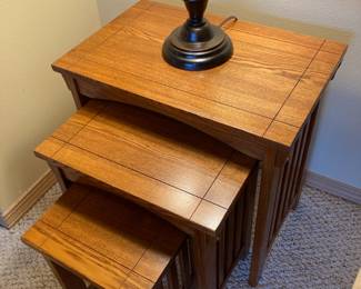 Set of 3 Rustic Oak Mission Style Nesting Tables