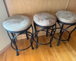 Set of 3 Tan Microfiber Top Bar Stools 