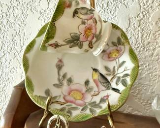 Japan Hand Painted Bird and Floral Patterned Teacup & Saucer