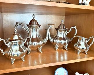Lancaster Rose Silverplate Coffee Pots, Teapots, Creamer Pitcher