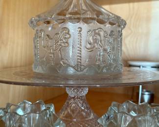 Goebel Crystal Carousel Candy Dish, Crystal Cake Stand, Pair of Clear Cut Glass Star Votive Holder