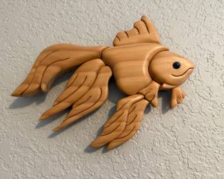 Wood Carved 3D Goldfish Wall Art Sculpture