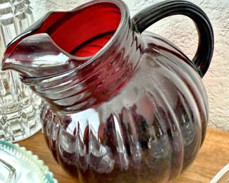 Anchor Hocking Royal Ruby Tilted Swirl Pitcher