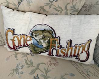 Gone Fishing Needlepoint Throw Pillow