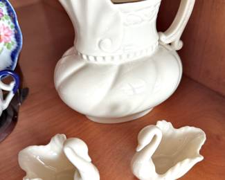 Lenox Colonial Collection Creamer Pitcher, Lenox Porcelain Swan Salt Cellars