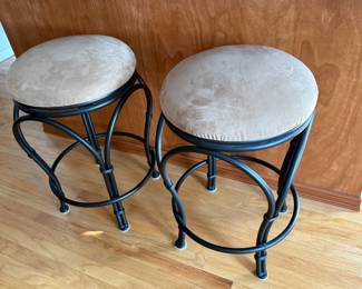 Pair of Brown Microfiber Upholstered Bar Stools