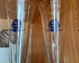 Pair of Pabst Blue Ribbon Beer Pilsner Glasses