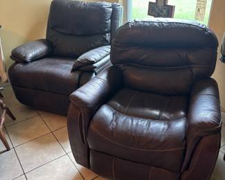 Leather recliners (right one is motorized