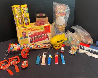 Vintage Mr Rogers Toy Trolley, Pez, Tin Halloween Toys, More