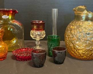 Vintage Colored Glassware Wedgwood, Crackle, Red, Orange, Sterling Overlay