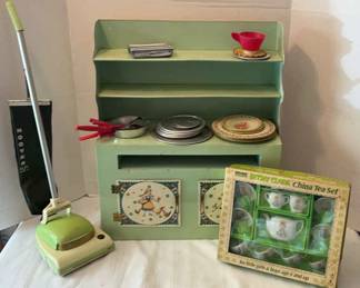 Vintage Play Kitchen set toy vacuum