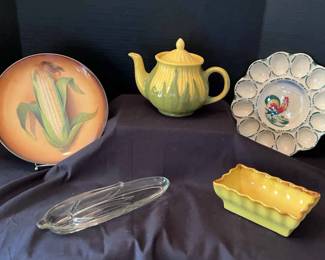 Vintage R.K. Beck Decorative Plate Shawnee Pottery Tea Pot Hull Piece Italian Rooster Egg Plate
