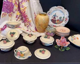 Six Redwing Hand Painted Rose Petite Tureens, Capodimonte Various Dishes