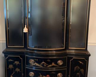 Drexel Chinoiserie Cabinet with Glass Shelving, 3 Drawers and Hidden Storage