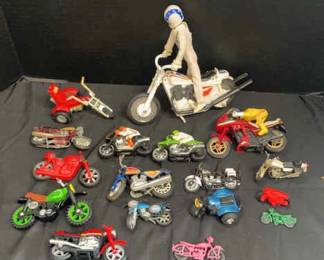 Vintage Evel Knievel Stunt Cycle and other Motorcycle toys