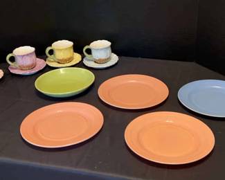 Green Universal Bowl Floral Cups Saucers 4 Pastel Plates