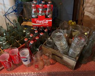 CocaCola Bottles, Crates, Glassware