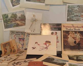 Variety Of Vintage Prints And Norman Rockwell Poster Books