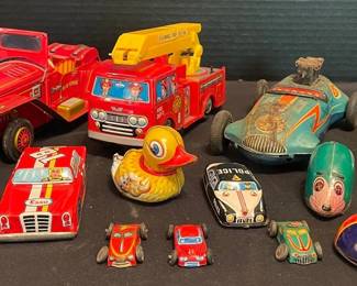 Vintage Tin Toys Cars 2 Lehmann PaakPaak Duck, Shudo Football Player, Super Tiger 5, More