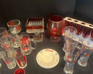 Ruby Red Glassware, Flash glass, French vintage champagne Beer Glasses