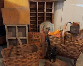 Vintage Mail Sorter, Picnic Basket, Magazine Rack, York Wood Plaques and More