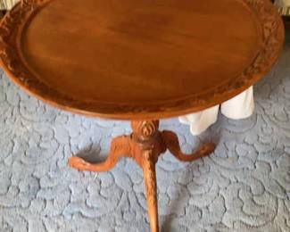 Round Wooden Carved Side Table