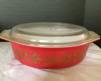 008 Rare PYREX Golden Poinsettia with Lid & Anchor Bowls (3)