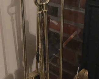 Shiny Brass Fireplace Set Duck Heads