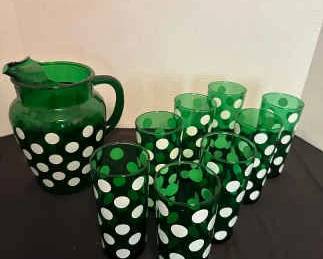 Green Polk Dot Pitcher Set