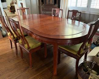 Rosewood Dining Room Table with extra Leaf and chairs