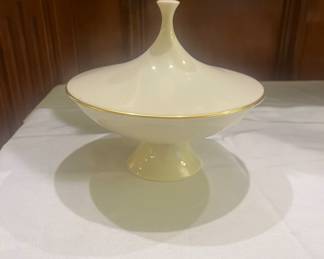 Lennox, China, ivory and gold mid-century modern pedestal candy dish