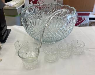 Cut glass Punchbowl with cups and glass punch bowl spoon