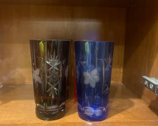 Cut crystal colored glasses made in Poland