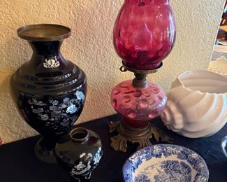 Gorgeous Antique Cranberry Glass Lamp