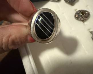 Mens Inlaid Silver Ring