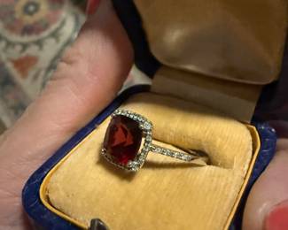 14K Garnet Diamond Ring