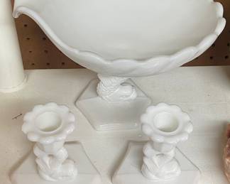 Milk Glass Center Bowl and Candlesticks