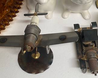 Small Spark Plug Folk Art Plane and Car
