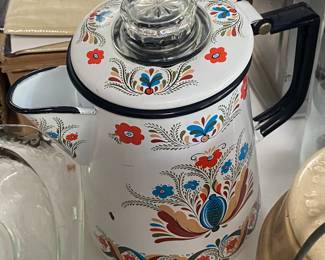 Decorated Enamelware Percolator 